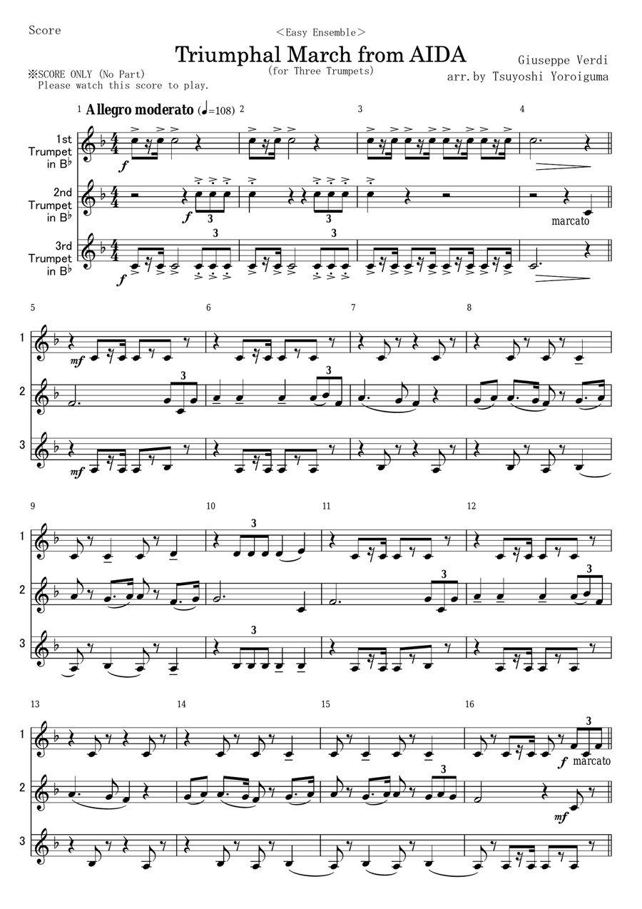 Triumphal March from AIDA for Three Trumpets by Giuseppe Verdi