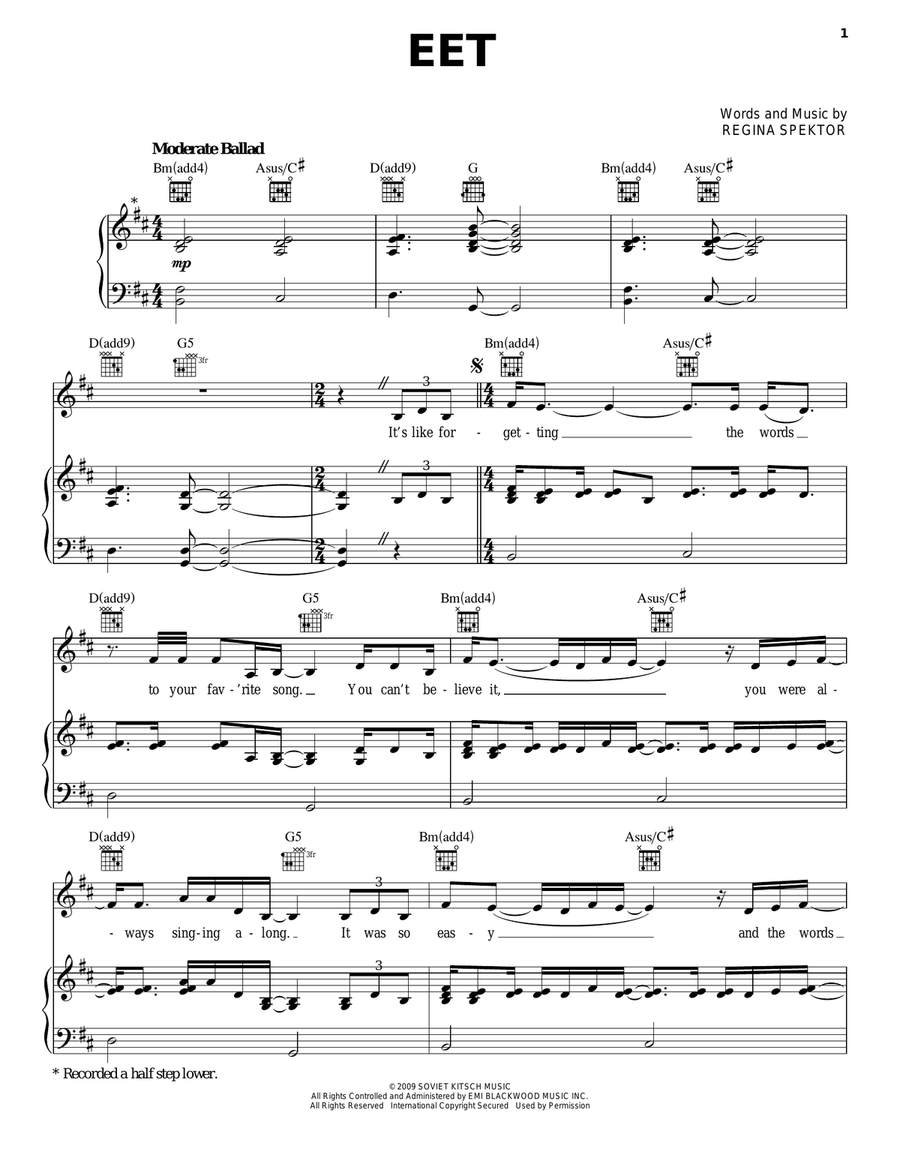 Eet Piano, Vocal, Guitar scores gallery preview page 1