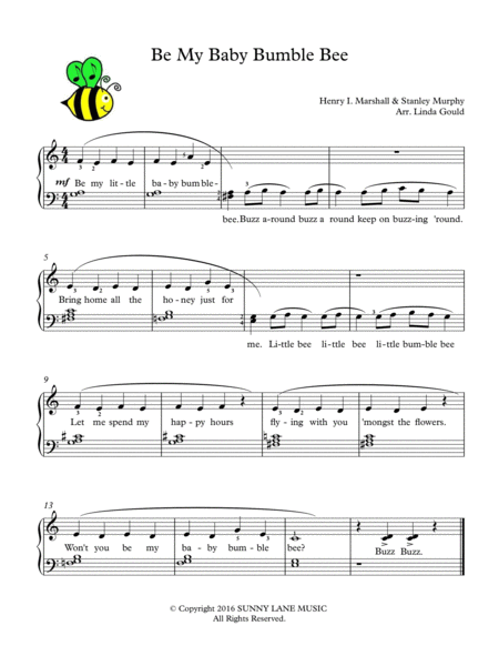 Be My Baby Bumble Bee - Easy/Beginner Piano image number null