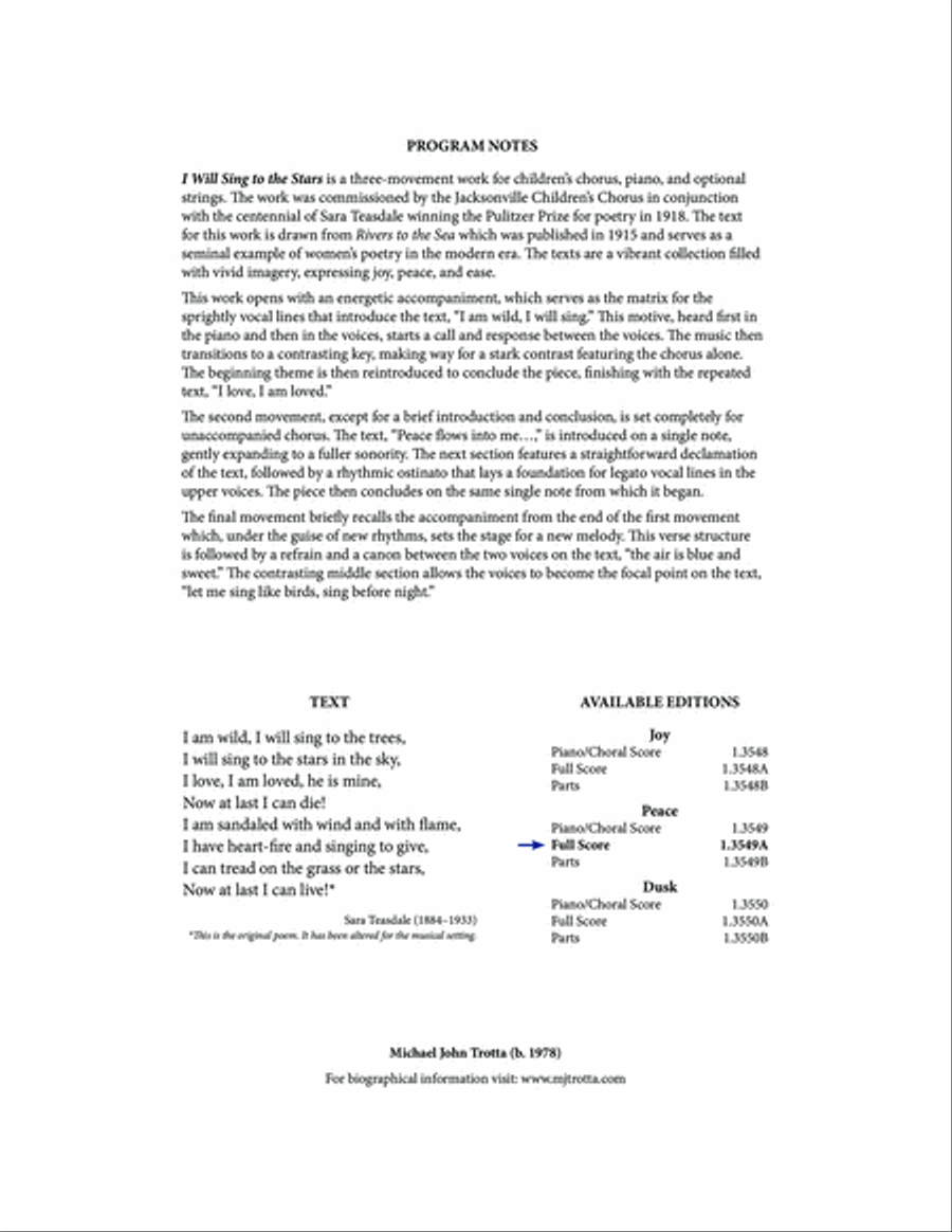 Peace from I Will Sing to the Stars Choir scores gallery preview page 2