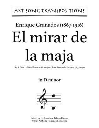 Book cover for GRANADOS: El mirar de la maja (transposed to D minor)