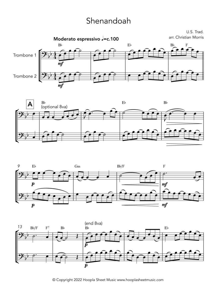 Shenandoah Trombone Duet scores gallery preview page 1
