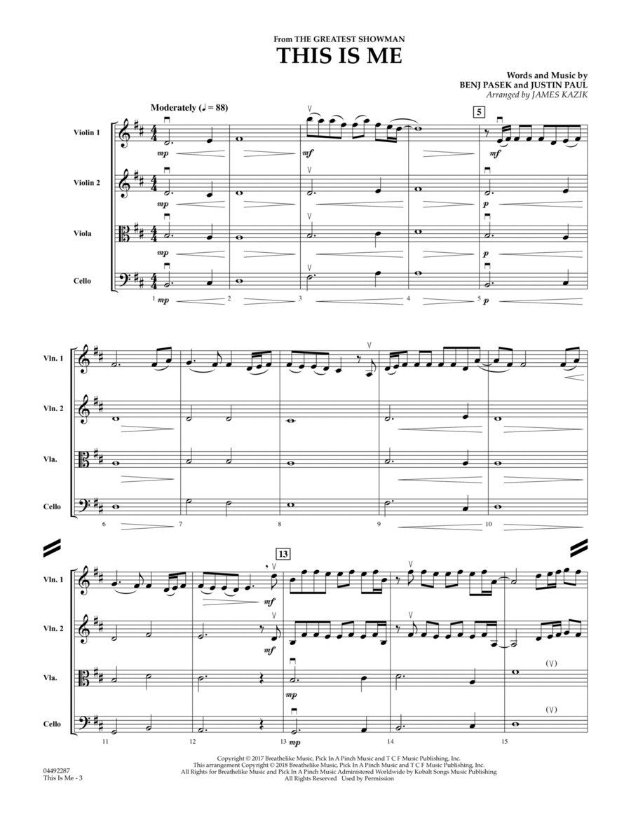 This Is Me (from The Greatest Showman) (arr. James Kazik)- Cello - Conductor Score (Full Score)