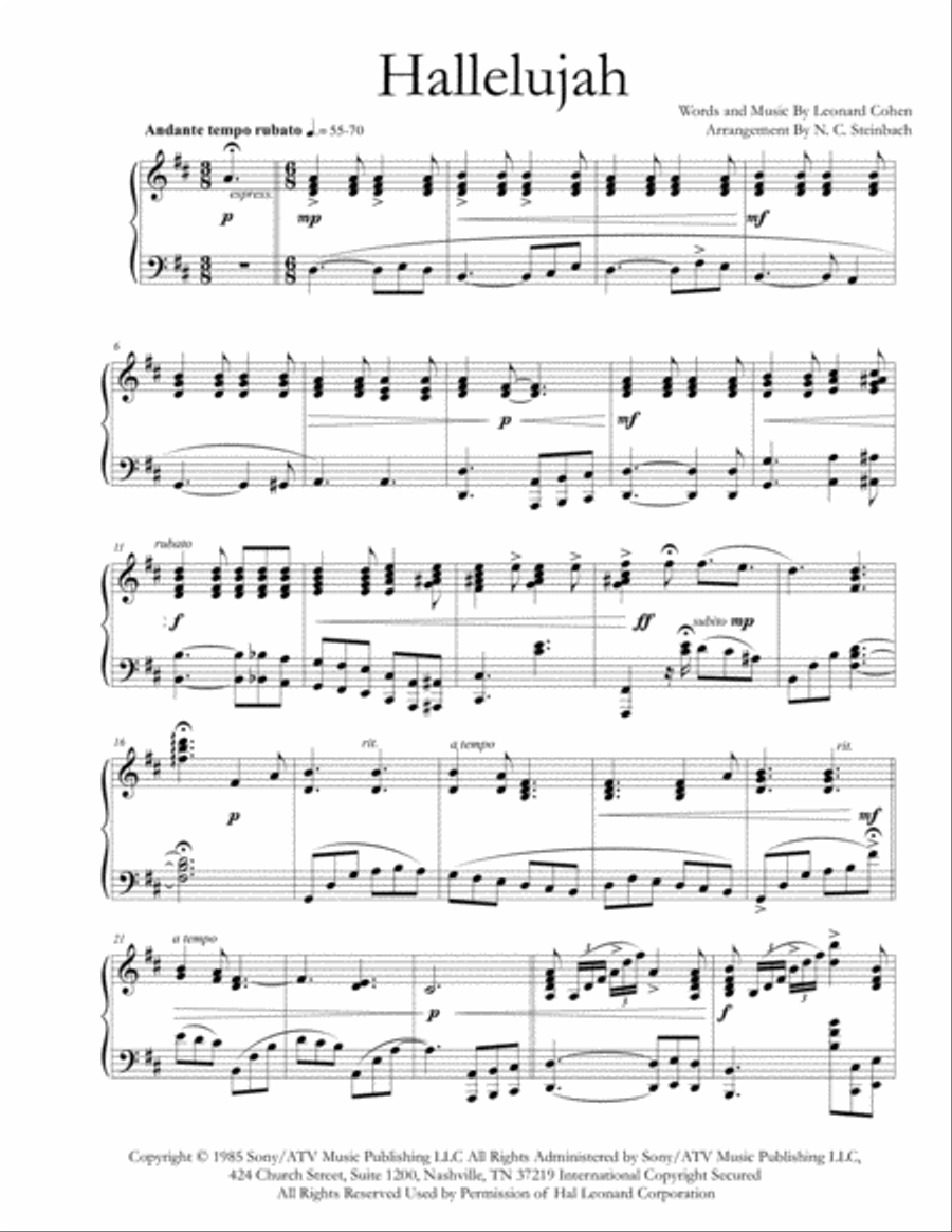 Hallelujah Piano Solo scores gallery preview page 1