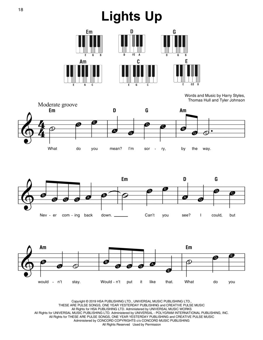Lights Up Easy Piano scores gallery preview page 1