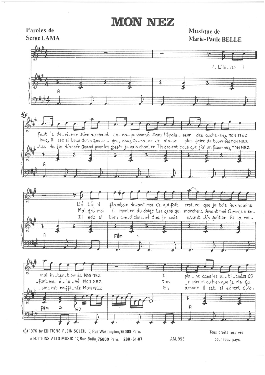 Mon Nez Piano, Vocal scores gallery preview page 1