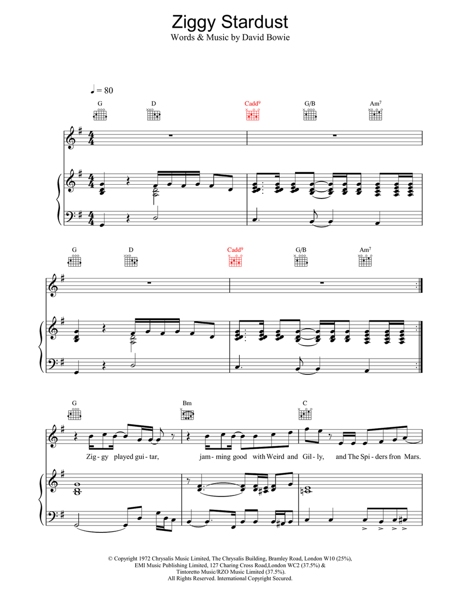 Ziggy Stardust Ziggy Stardust Piano, Vocal, Guitar scores gallery preview page 1