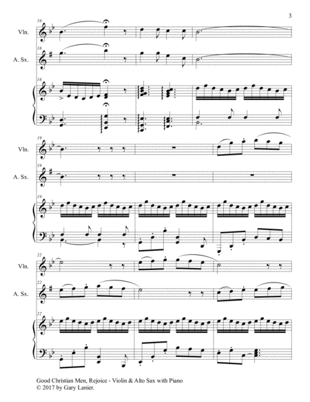 GOOD CHRISTIAN MEN, REJOICE (Violin, Alto Sax with Piano & Score/Parts) image number null