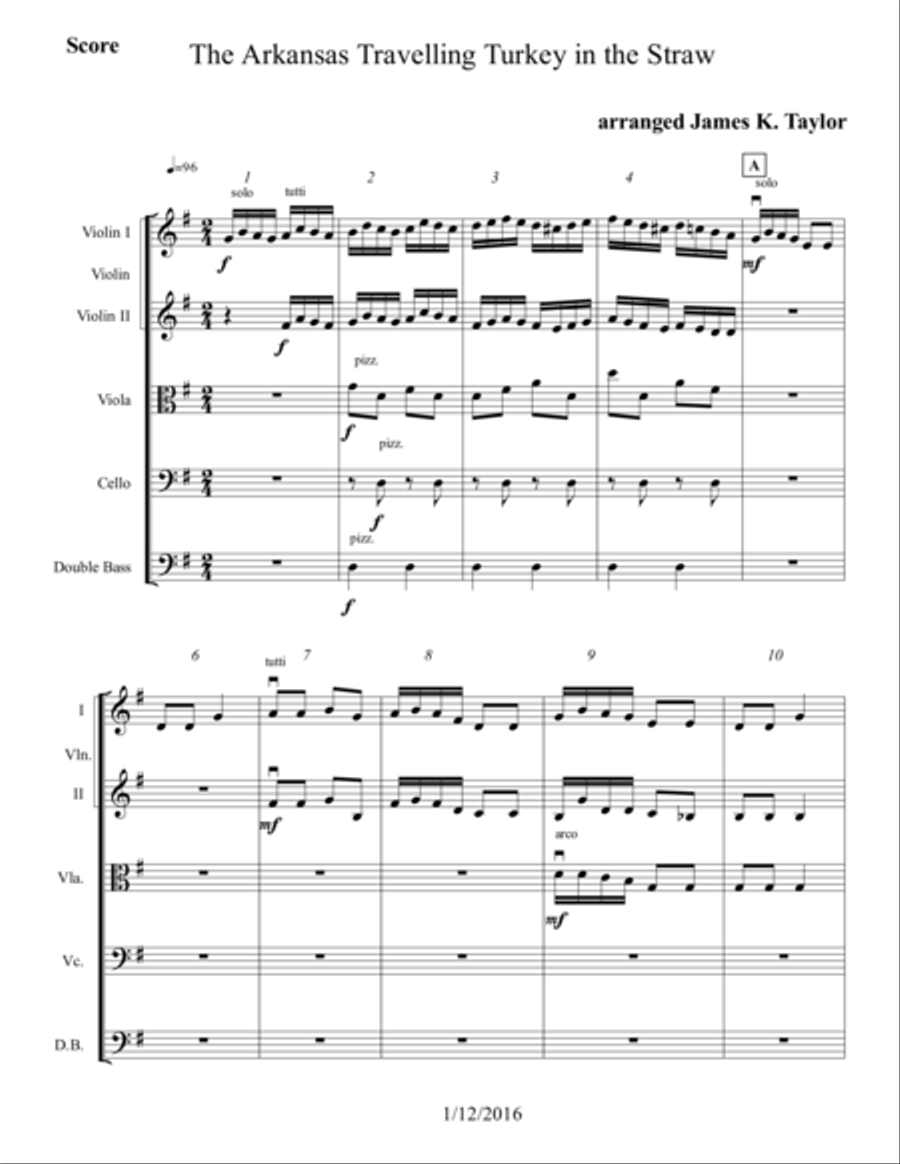 The Arkansas Travelling Turkey in the Straw String Orchestra scores gallery preview page 1