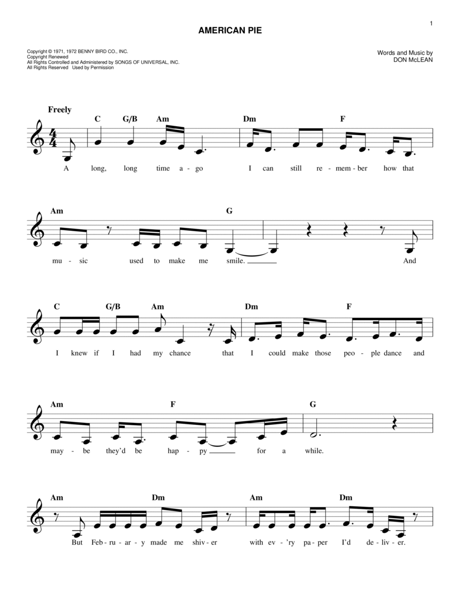 American Pie Piano scores gallery preview page 1