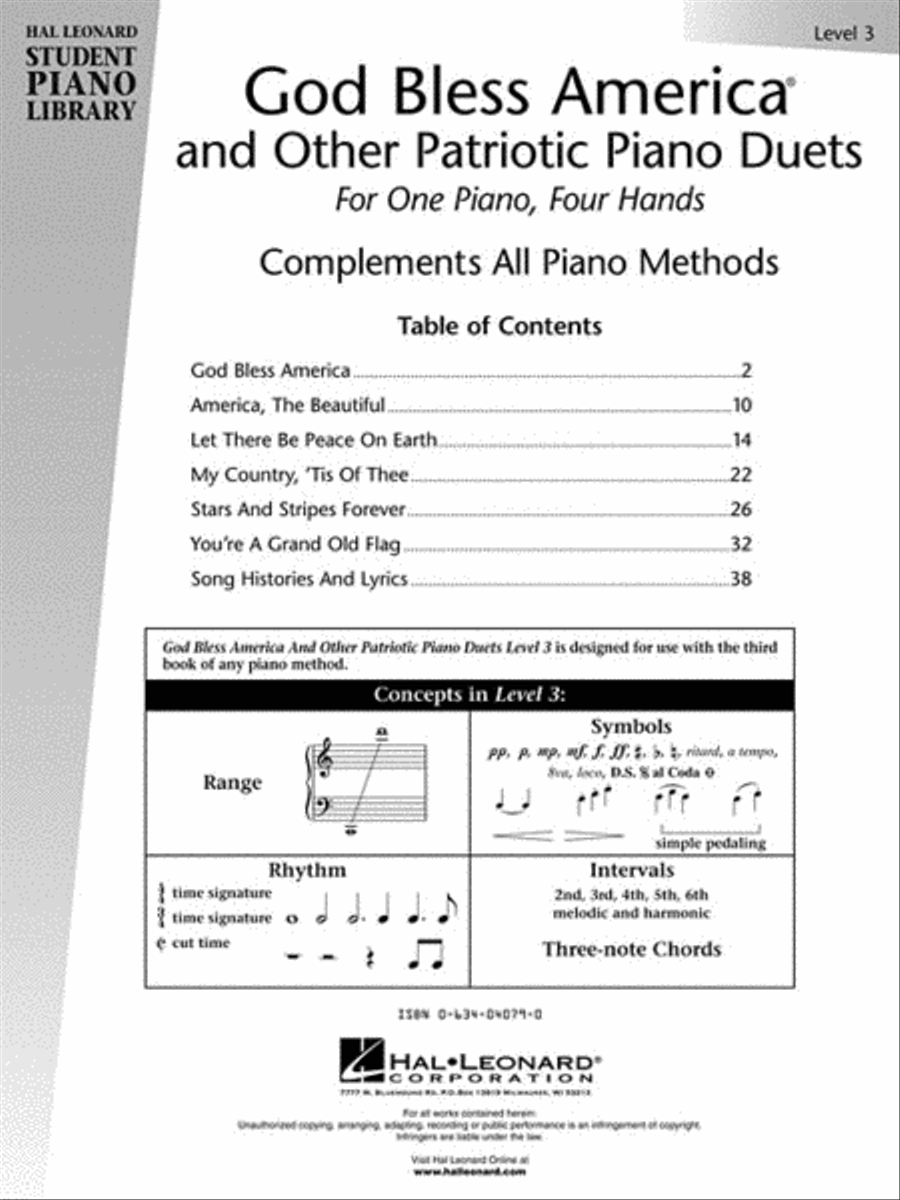 God Bless America and Other Patriotic Piano Duets – Level 3