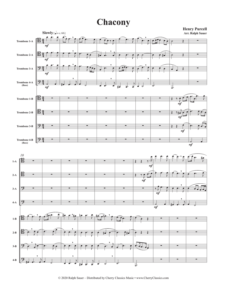 Chacony for 8-part Trombone Ensemble Brass Ensemble scores gallery preview page 1