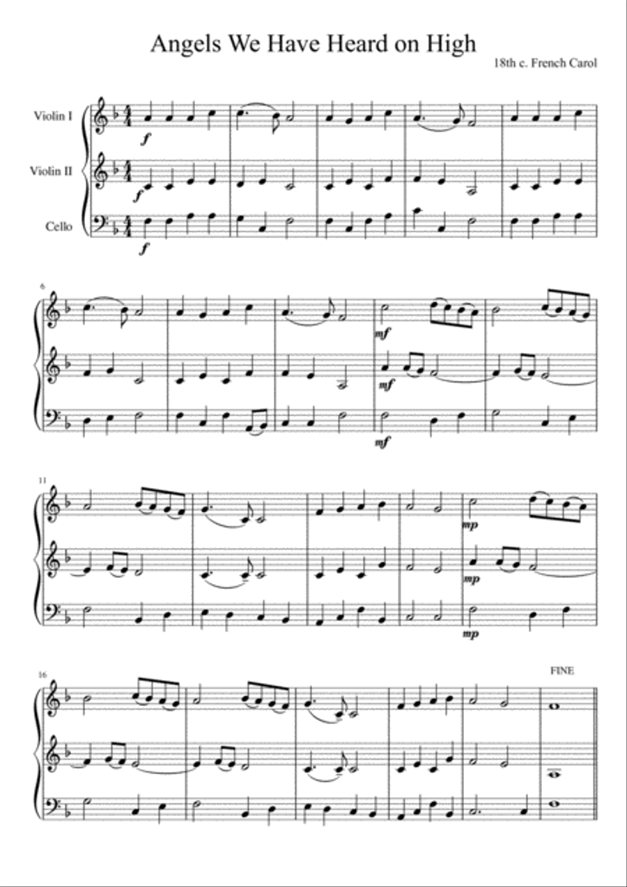 Angels We Have Heard on High (two violins and cello) String Trio scores gallery preview page 2