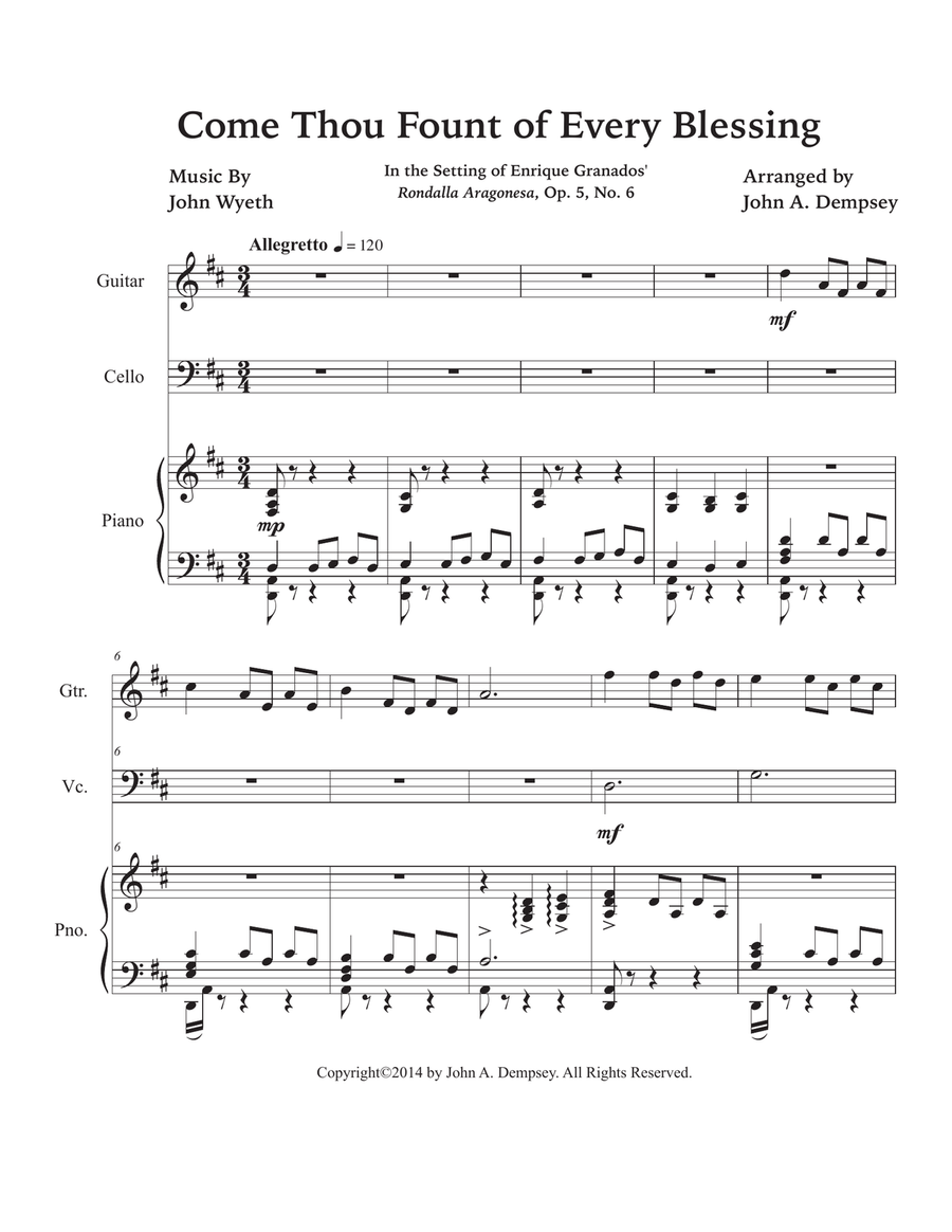 Come Thou Fount of Every Blessing (Trio for Guitar, Cello and Piano) Small Ensemble scores gallery preview page 5