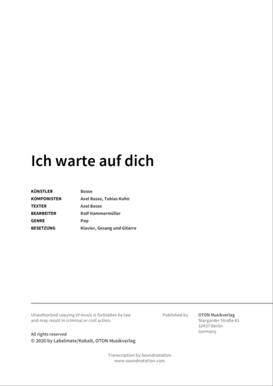 Ich warte auf dich Piano, Vocal, Guitar scores gallery preview page 2