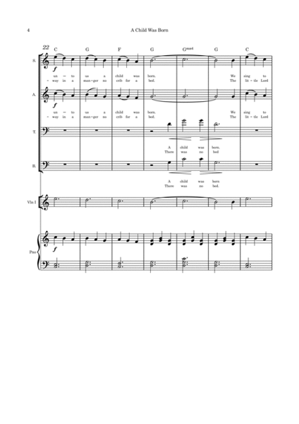 A Child Was Born (Christmas) - SATB violin and piano with parts included image number null