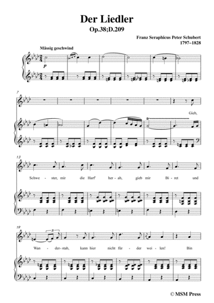 Schubert-Der Liedler,Op.38(D.209),in f minor,for Voice&Piano image number null