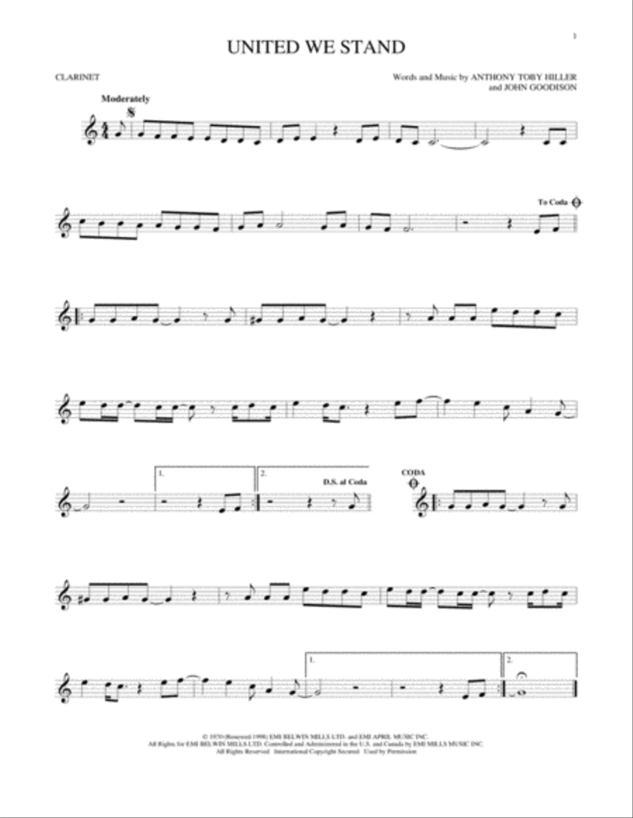 United We Stand United We Stand Clarinet Solo scores gallery preview page 1