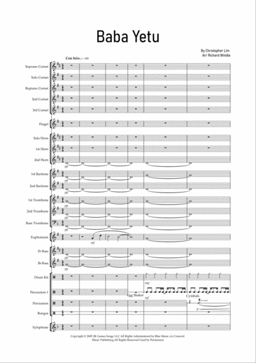 Baba Yetu Brass Ensemble scores gallery preview page 1