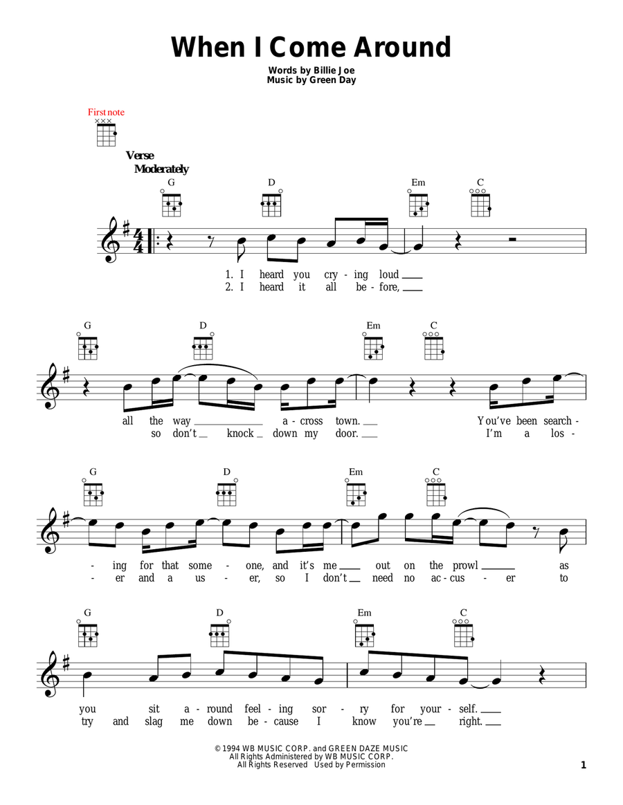 When I Come Around Ukulele scores gallery preview page 1