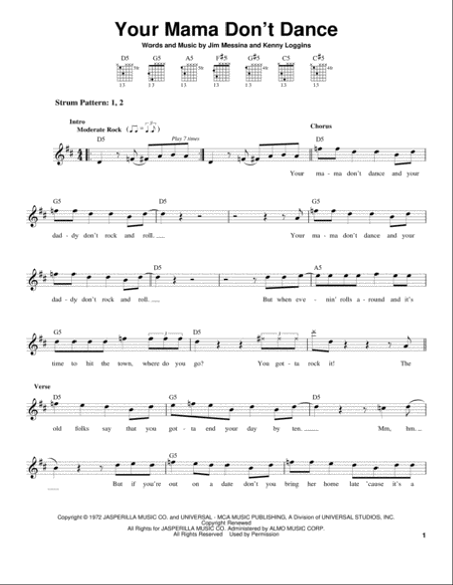 Your Mama Don't Dance Acoustic Guitar scores gallery preview page 1