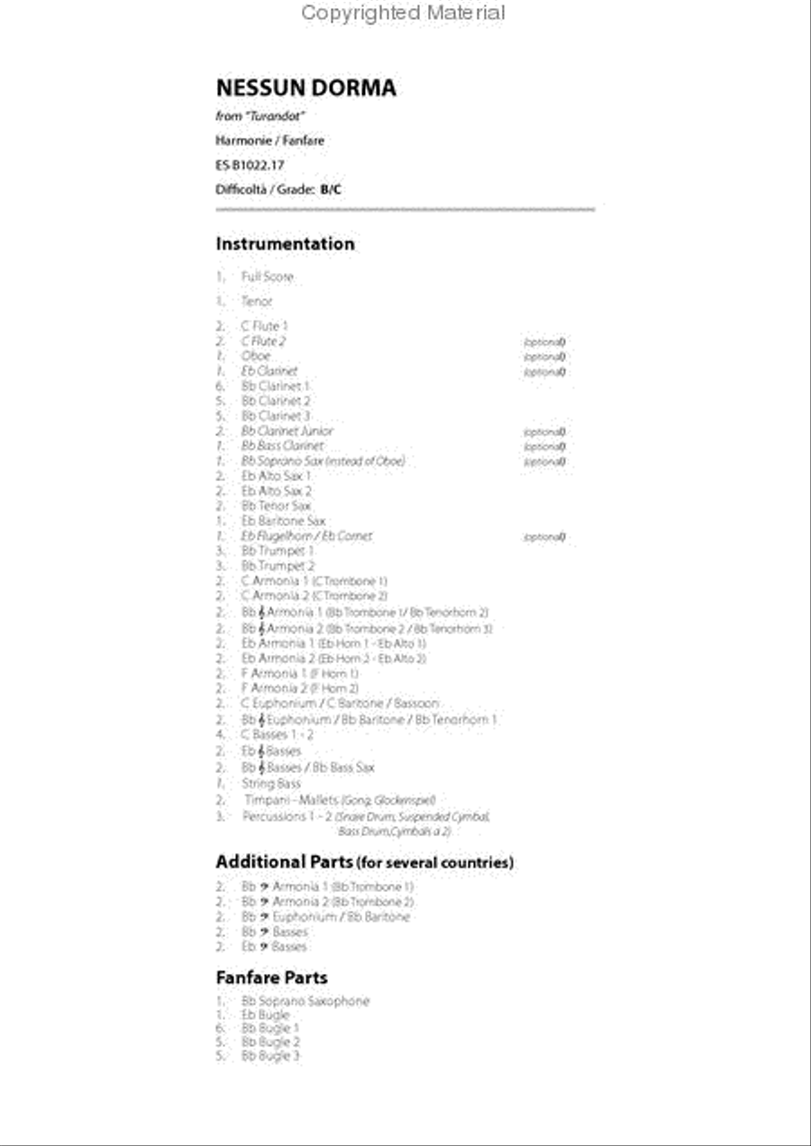 Nessun Dorma Solo Feature For Tenor Voice Concert Band scores gallery preview page 2