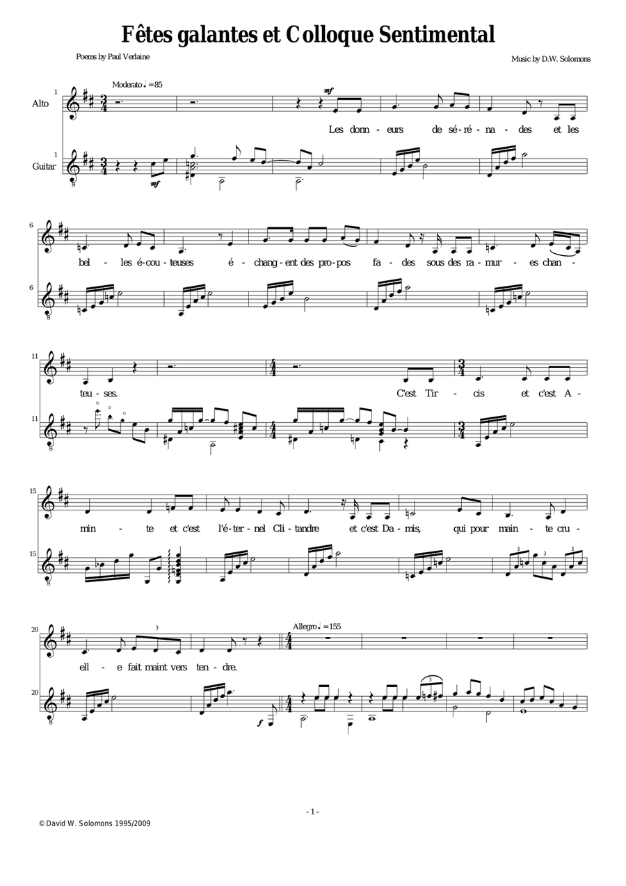 Mandoline and Colloque sentimental for alto voice and guitar Alto Voice scores gallery preview page 1