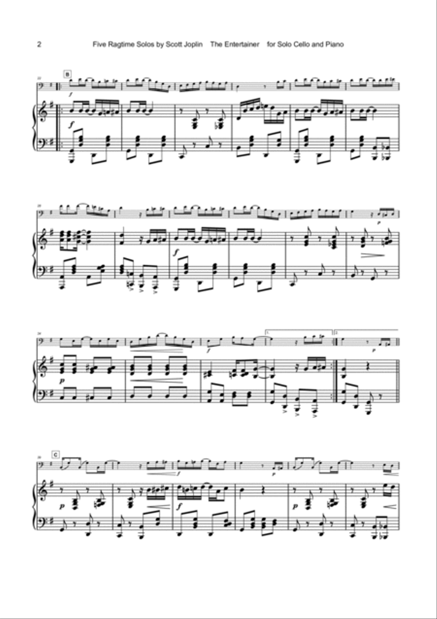 Five Ragtime Solos by Scott Joplin for Cello and Piano