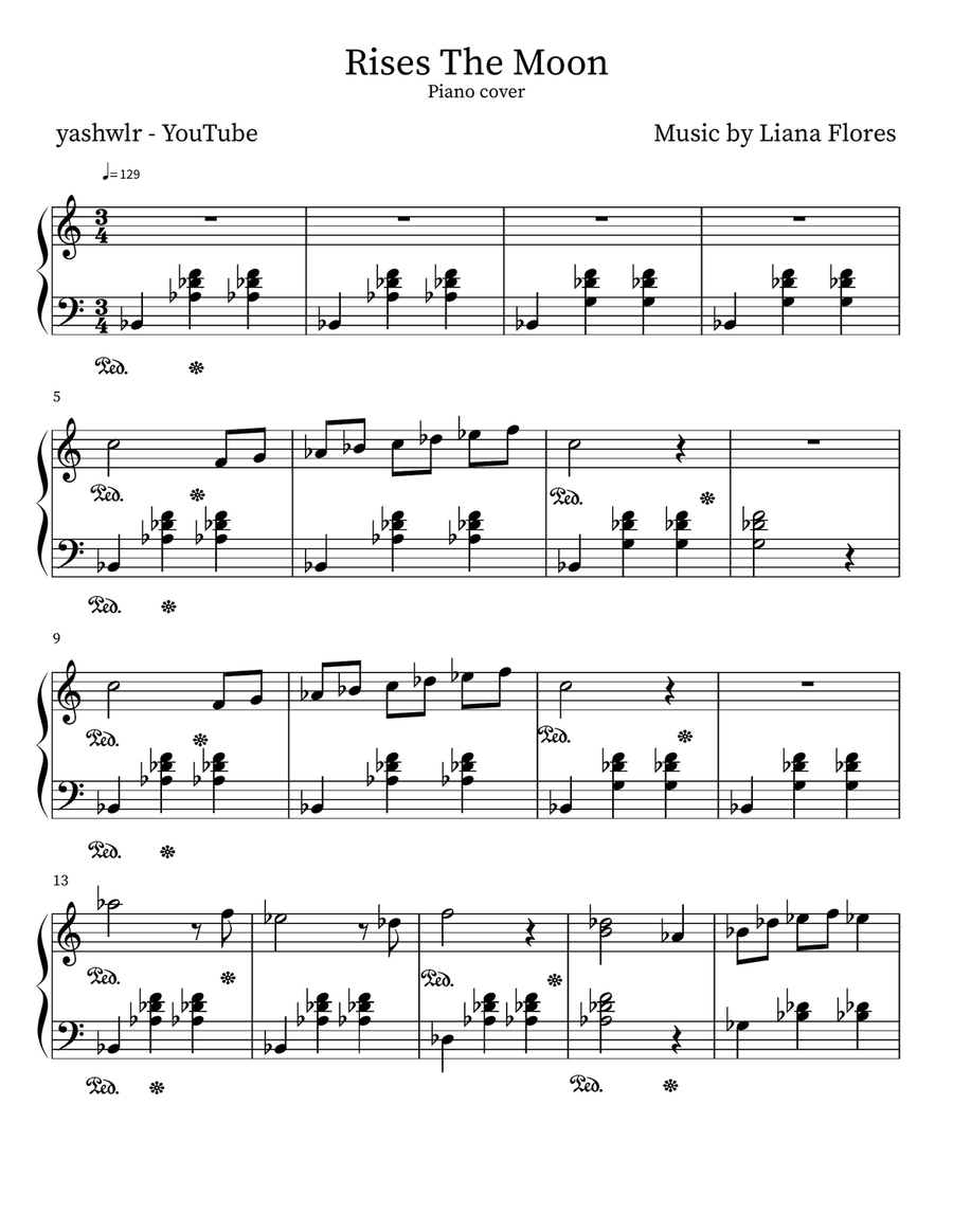 yashwlr - Rises the moon - Liana Flores (Piano cover) Piano Solo scores gallery preview page 1