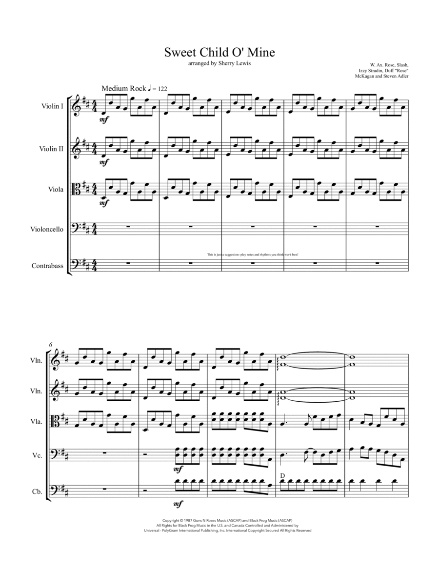 Sweet Child O' Mine String Quintet scores gallery preview page 1