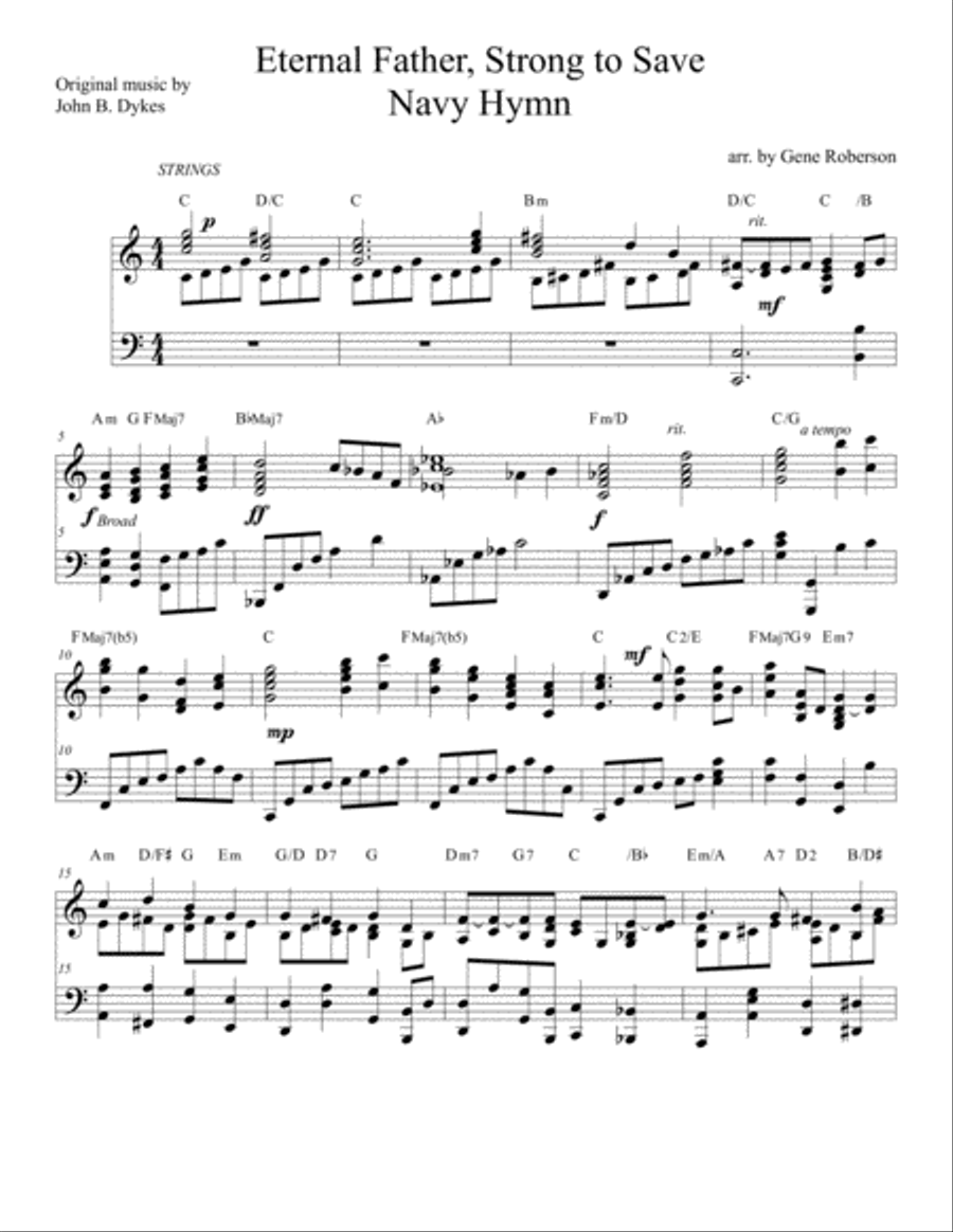 Eternal Father, Strong to Save (NAVY and Armed Forces Hymn) Piano Solo scores gallery preview page 2