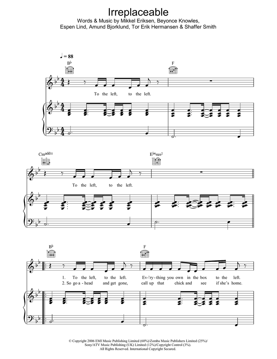 Irreplaceable Piano, Vocal, Guitar scores gallery preview page 1