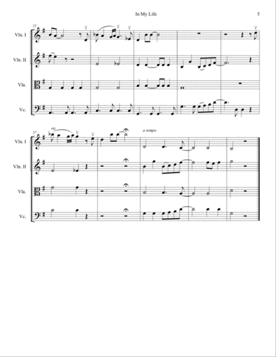 In My Life String Quartet scores gallery preview page 5
