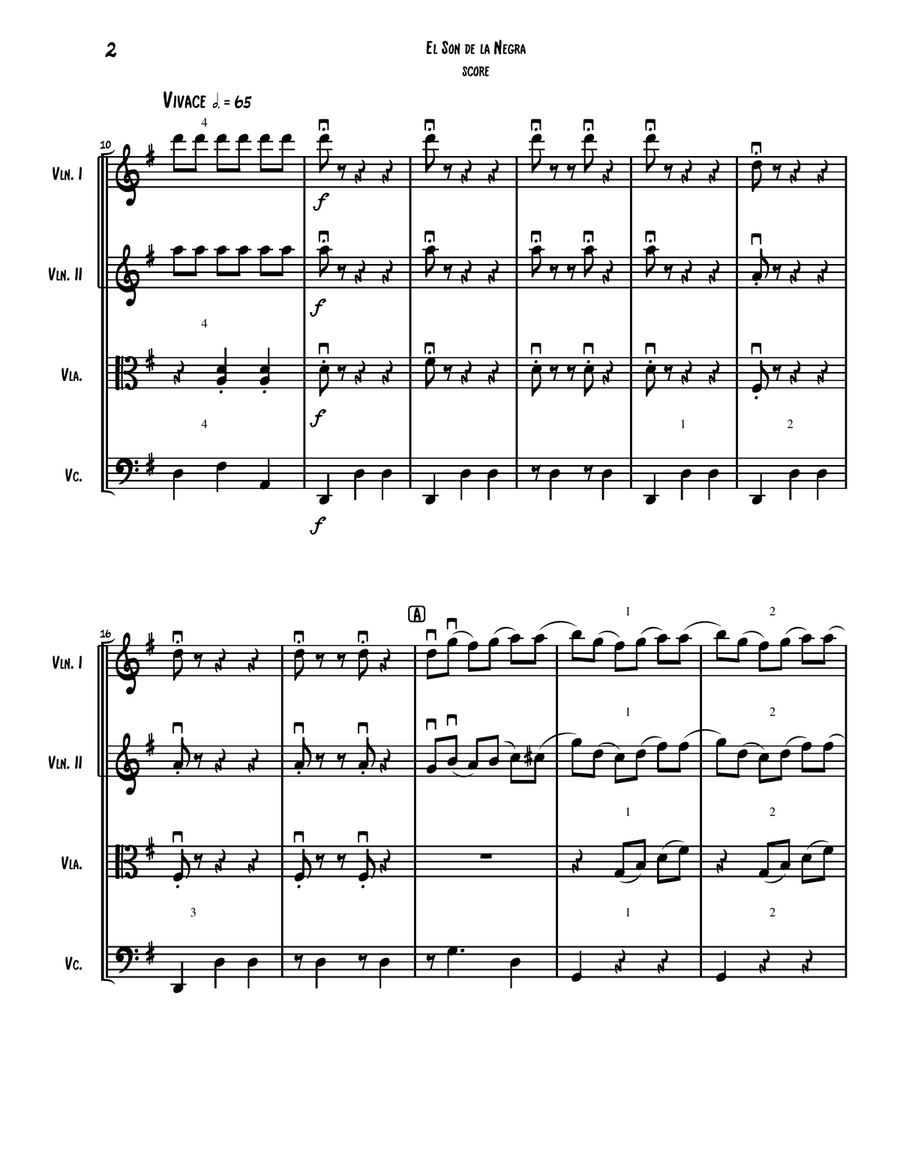 El Son de la Negra Mexican mariachi folk song for String Quartet String Quartet scores gallery preview page 3