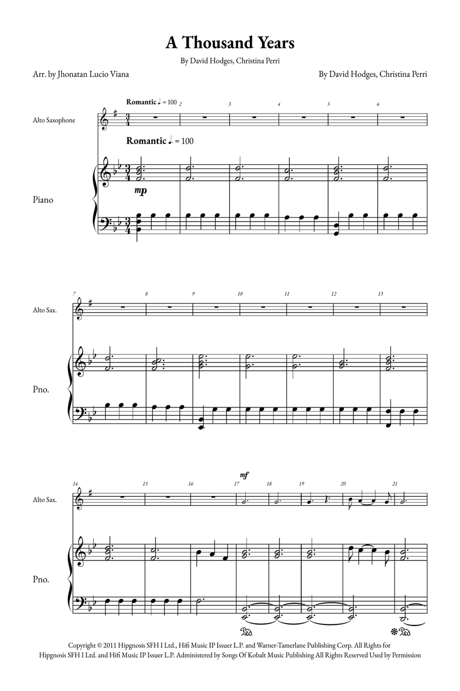 A Thousand Years Alto Saxophone scores gallery preview page 1
