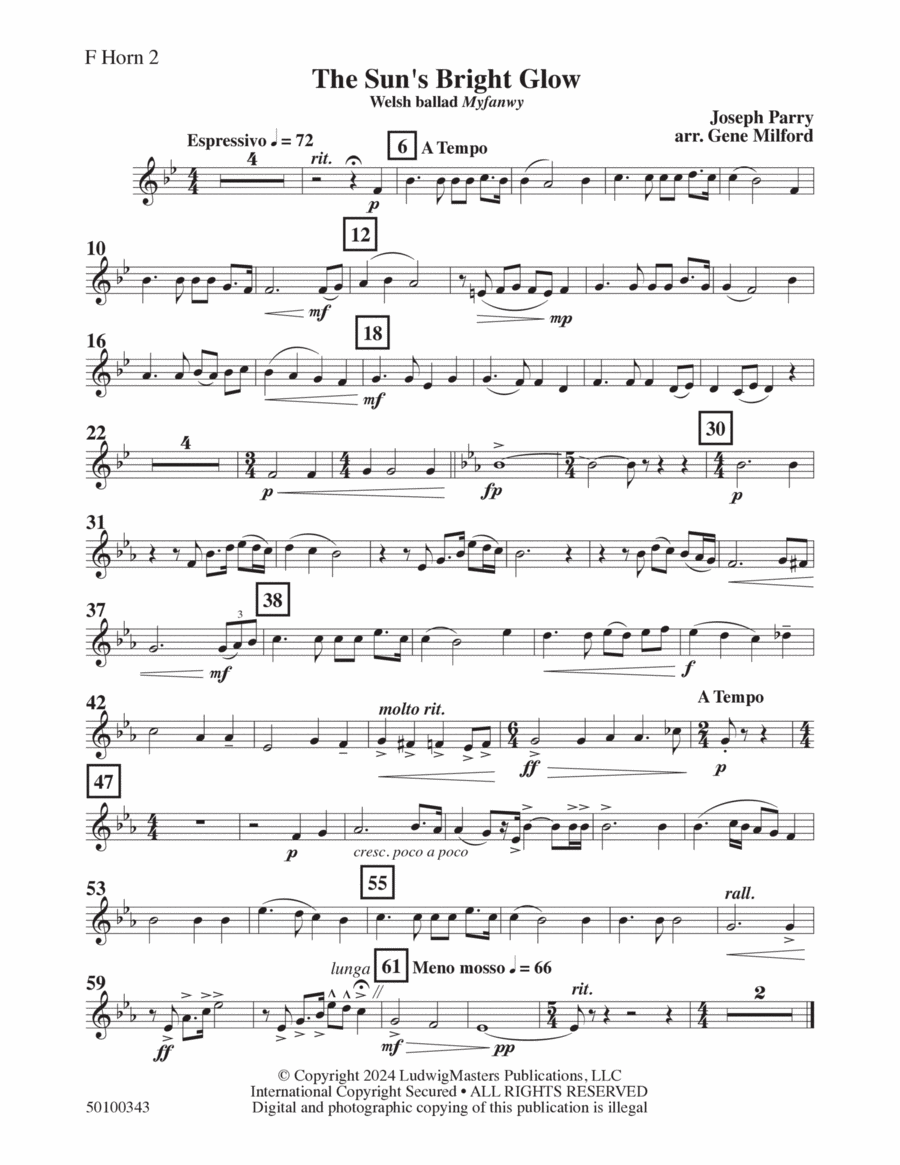 The Sun's Bright Glow (arr. Gene Milford) - Horn 2 Concert Band scores gallery preview page 1