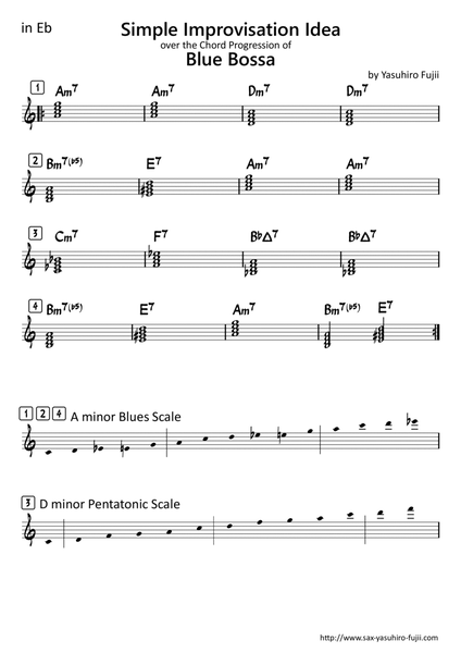 Simple Improvisation Idea over the chord progression of Blue Bossa for Alto Sax in Eb