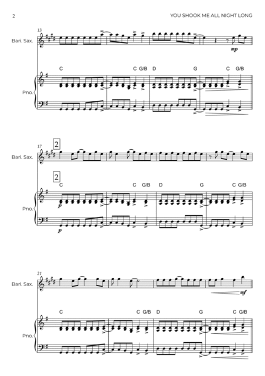 You Shook Me All Night Long Baritone Saxophone scores gallery preview page 3