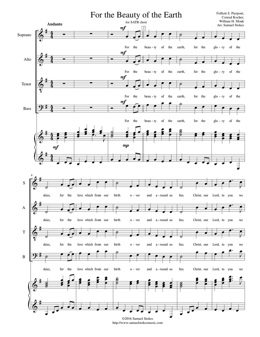 For the Beauty of the Earth - SATB choir with piano accompaniment