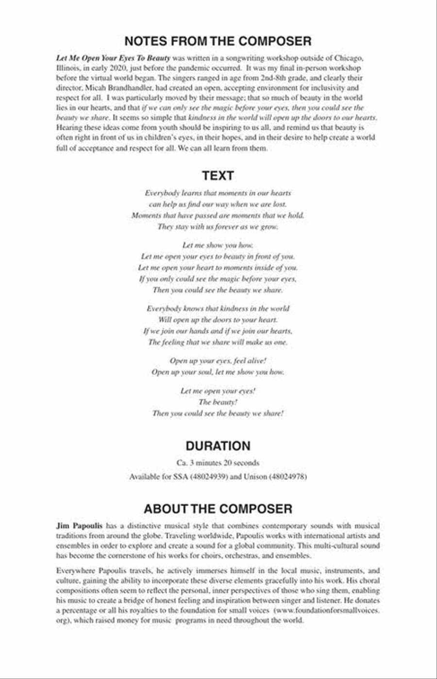 Let Me Open Your Eyes to Beauty Unison Choir scores gallery preview page 3