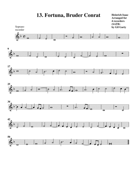 13. Fortuna, Bruder Conrat (arrangement for 4 recorders)