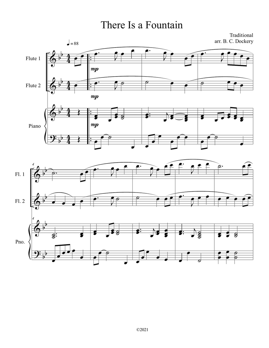 There Is a Fountain (Flute Duet) with piano accompaniment There Is a Fountain (Flute Duet) with piano accompaniment Flute Duet scores gallery preview page 1