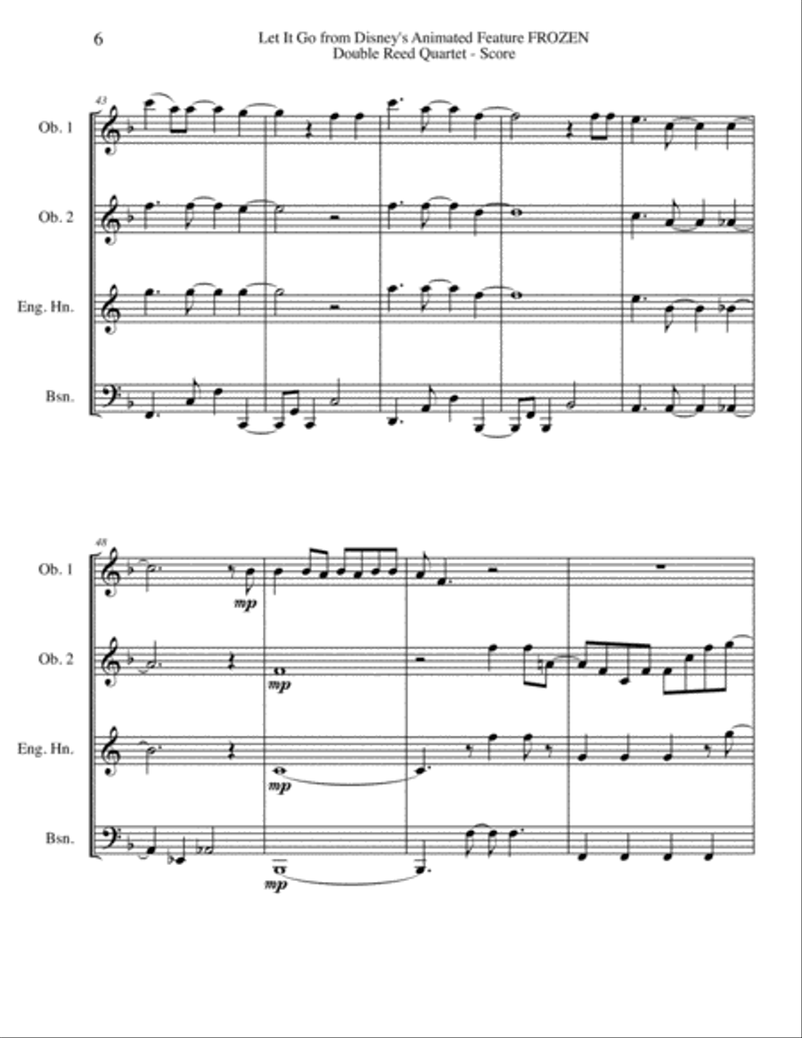 Let It Go (from Frozen) Woodwind Quartet scores gallery preview page 6