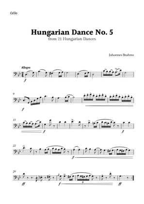 Hungarian Dance No. 5 by Brahms for Cello Solo