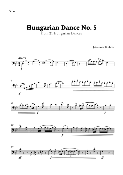 Hungarian Dance No. 5 by Brahms for Cello Solo image number null