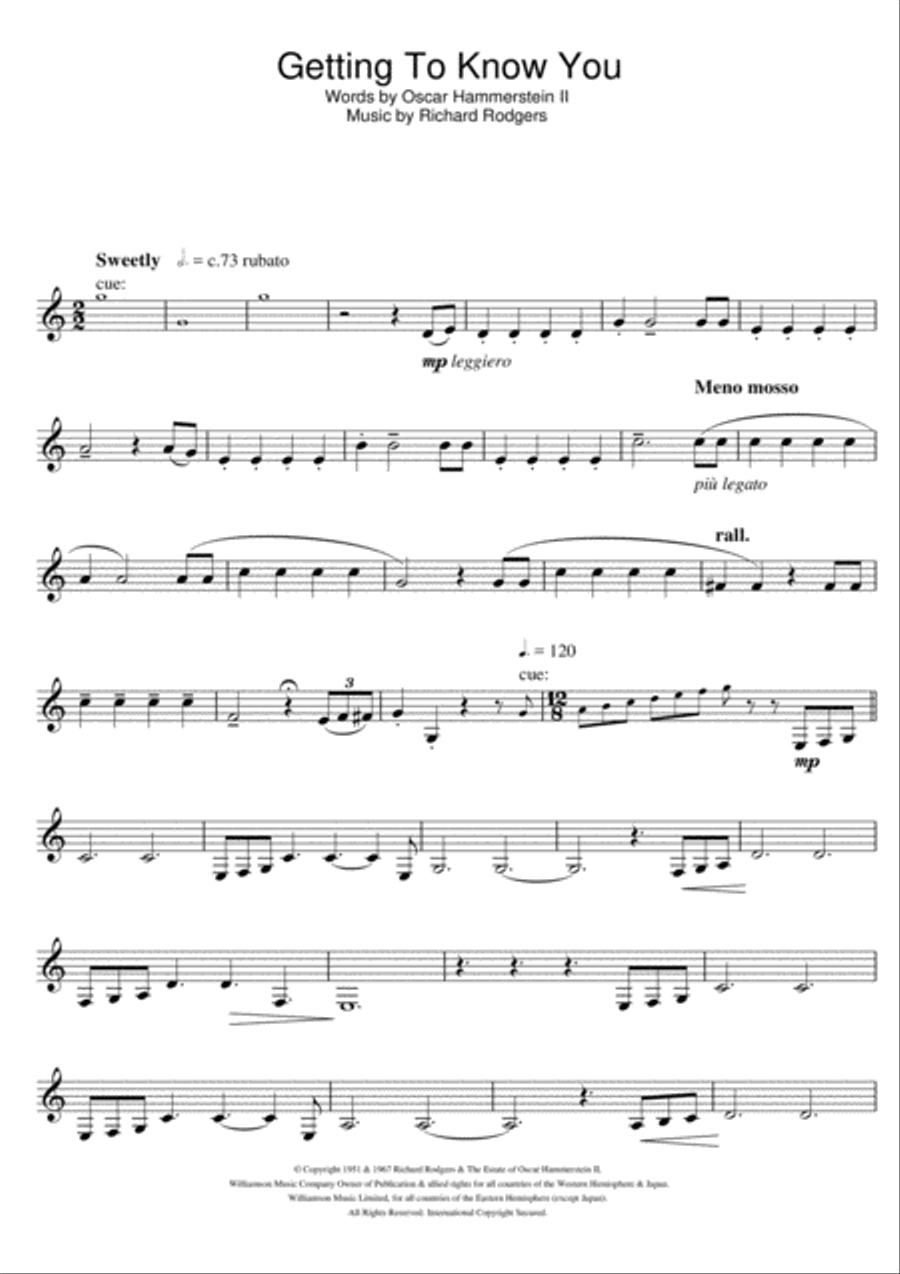 Getting To Know You (from The King And I) Clarinet Solo scores gallery preview page 1