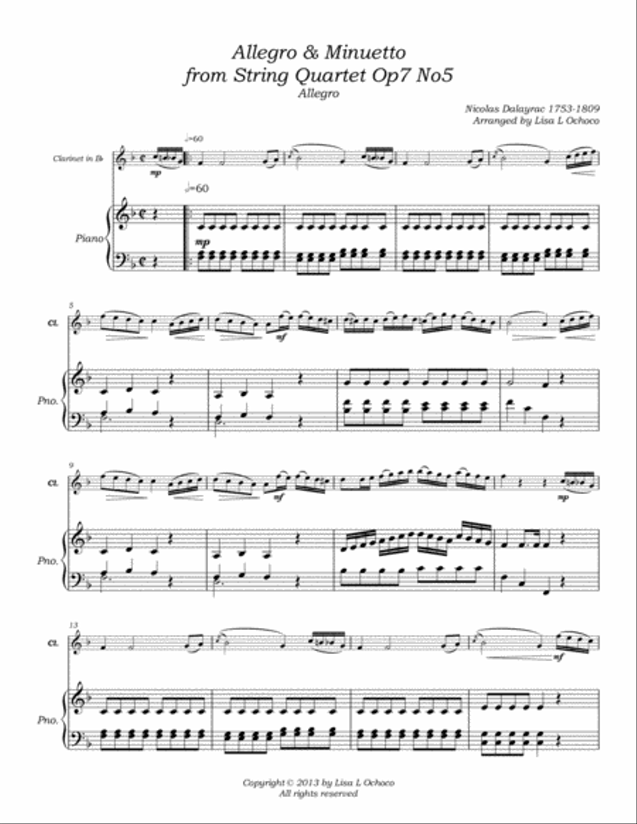 Allegro & Minuetto Op7 No5 for Clarinet and Piano Clarinet Solo scores gallery preview page 5