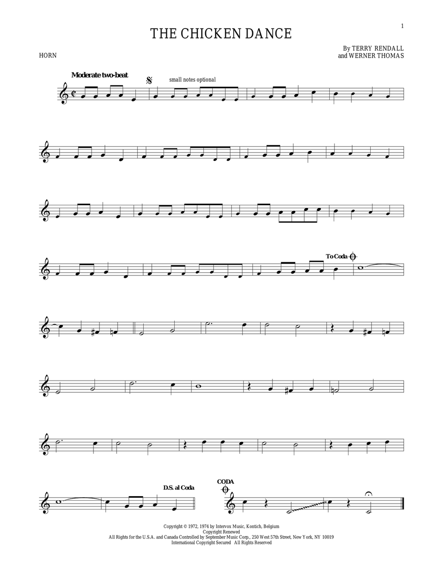 The Chicken Dance Horn Solo scores gallery preview page 1