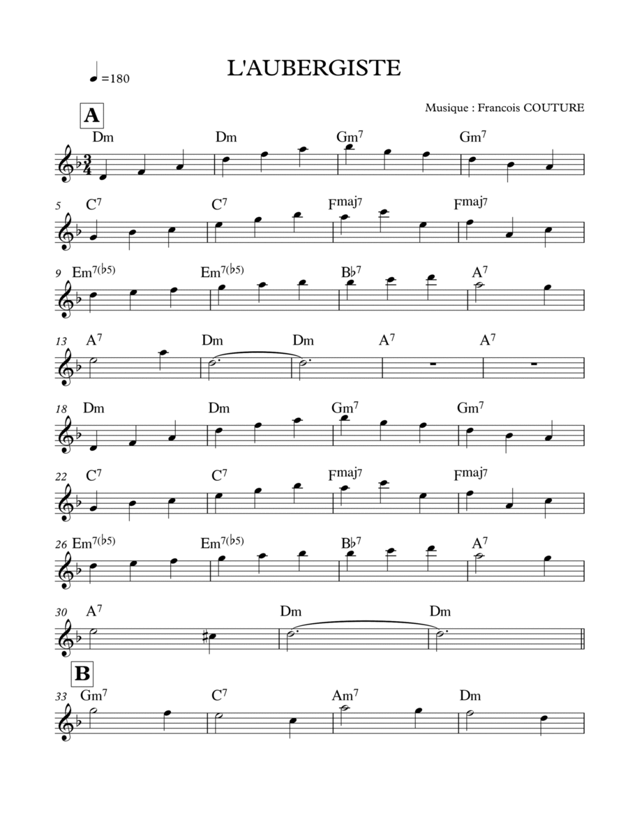 L'AUBERGISTE Piano scores gallery preview page 1