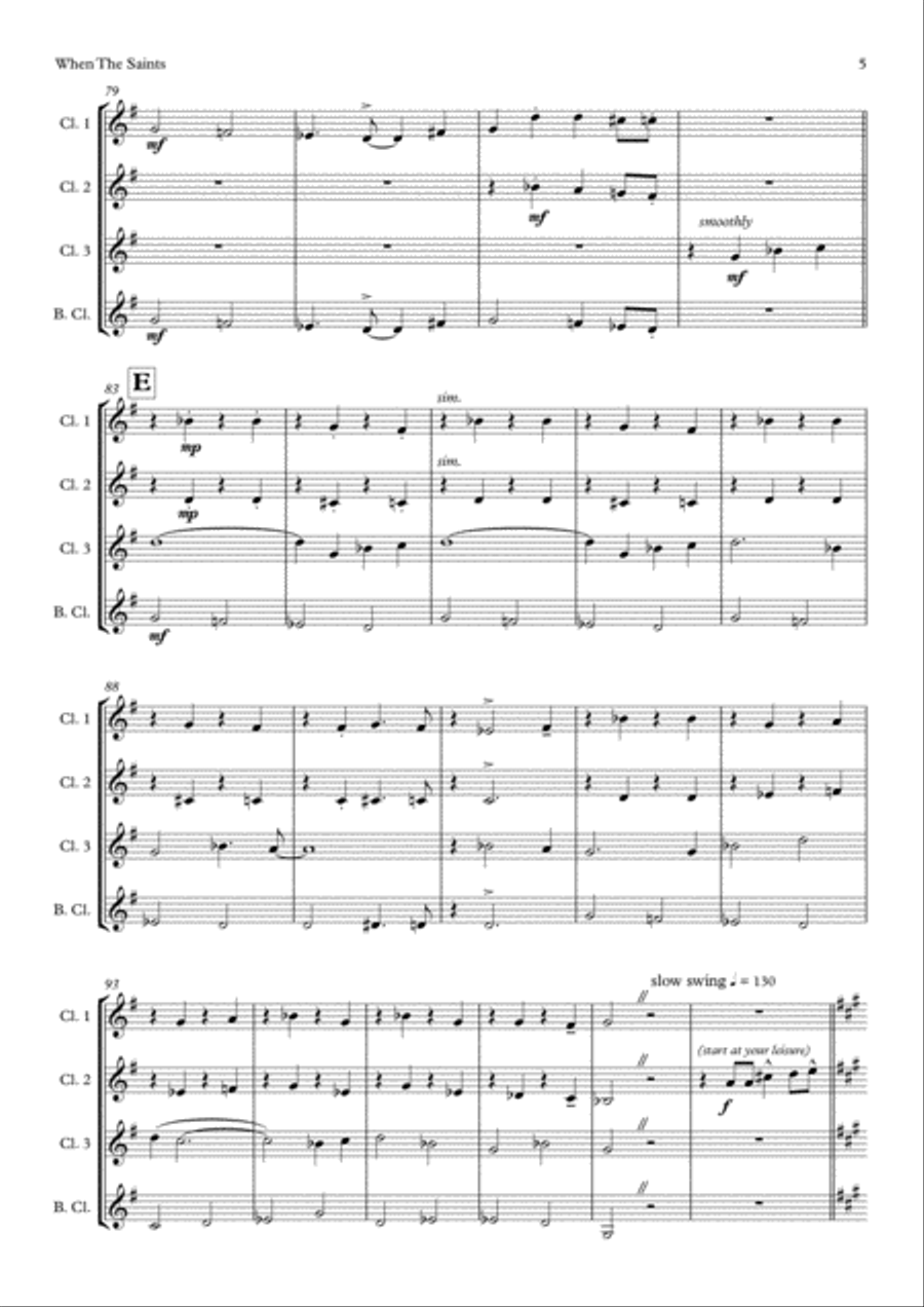 When The Saints Go Marching In (Clarinet quartet) Clarinet Quartet scores gallery preview page 5